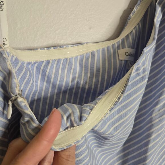 Calvin Klein Preppy Blue White Striped One Shoulder Bow Midi Dress 6 Romantic - Picture 9 of 16